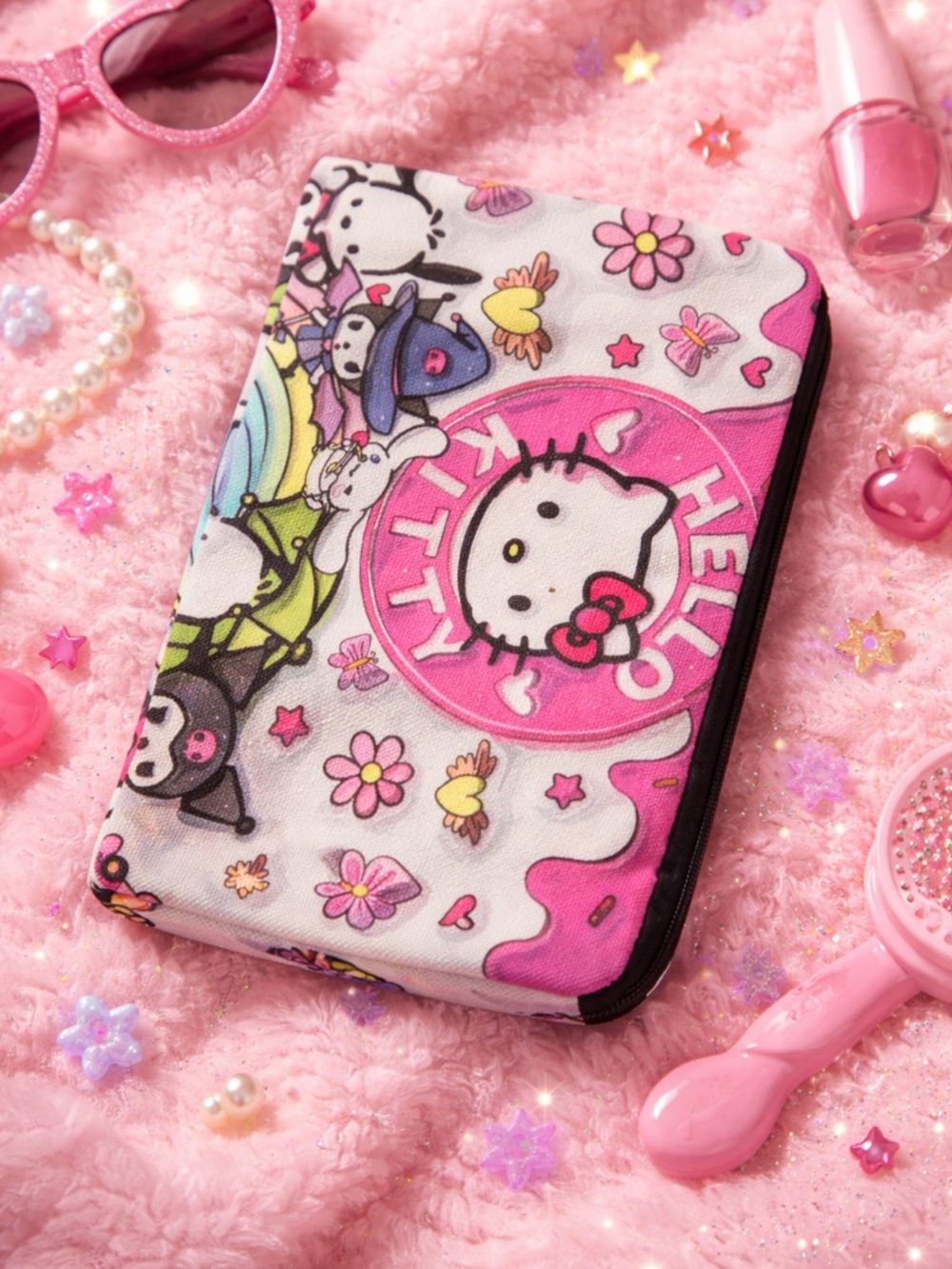 Hello Kitty Pink and White Character Zip Case 3 Bags